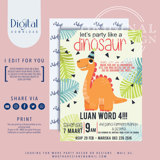 Cute Dino Digital Invite