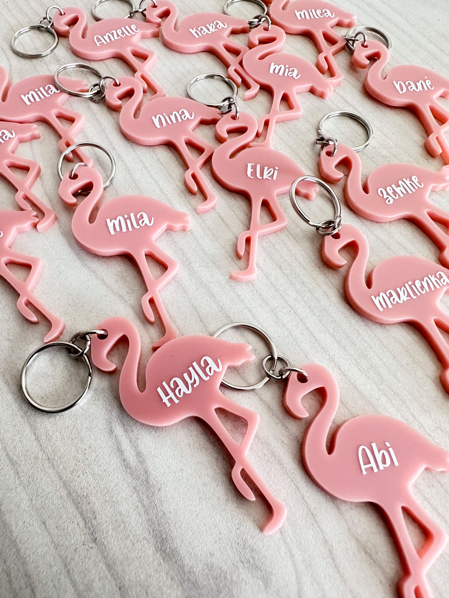 Perspex Flamingo Keyrings