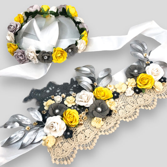 Yellow Flower Crown and Sash Combo