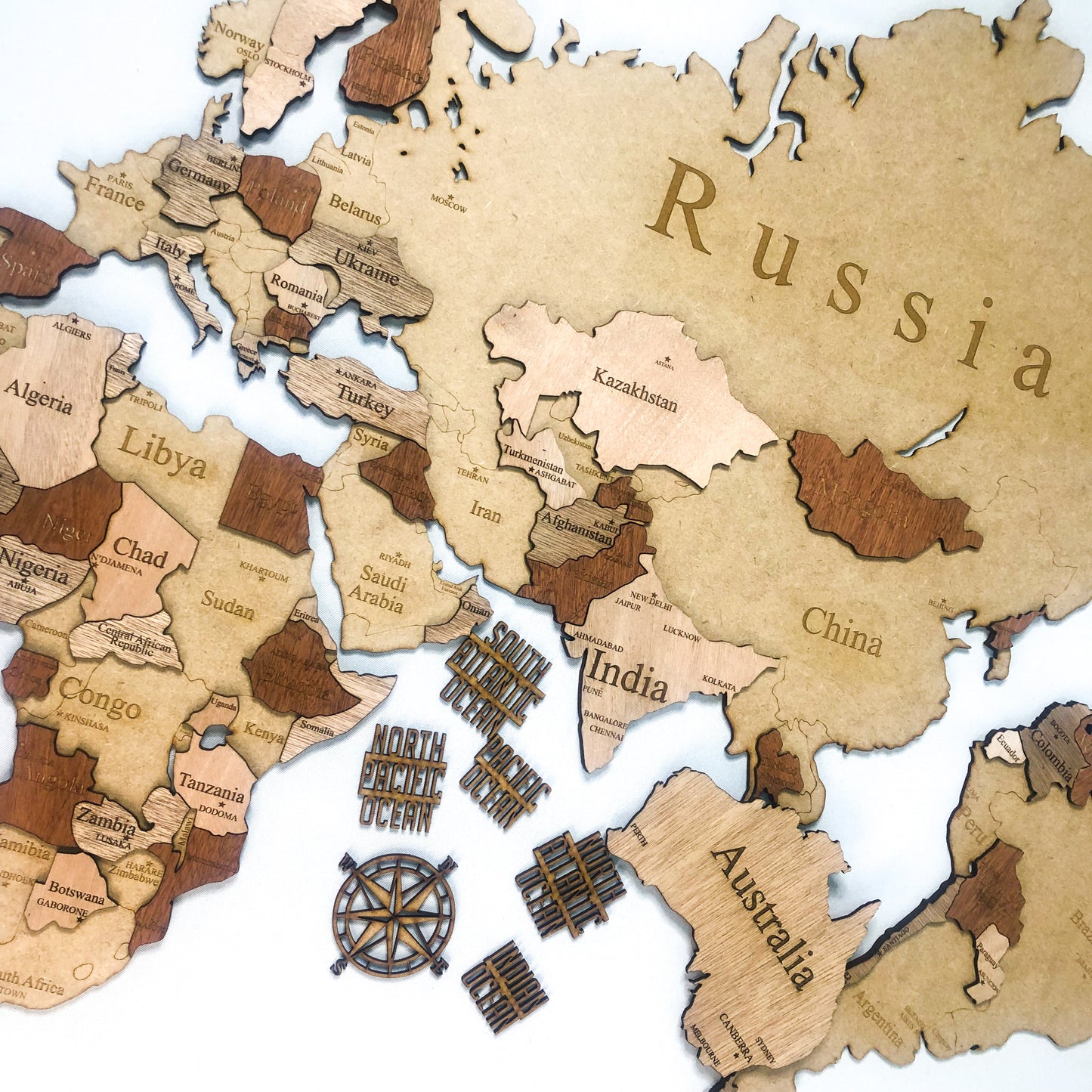 Wooden world map