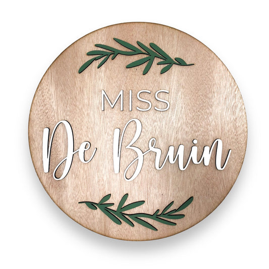 Minimal leaf teacher door sign