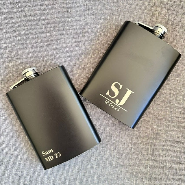 BLACK hip flask & custom engraving