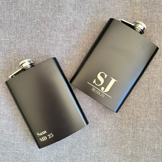 BLACK hip flask & custom engraving