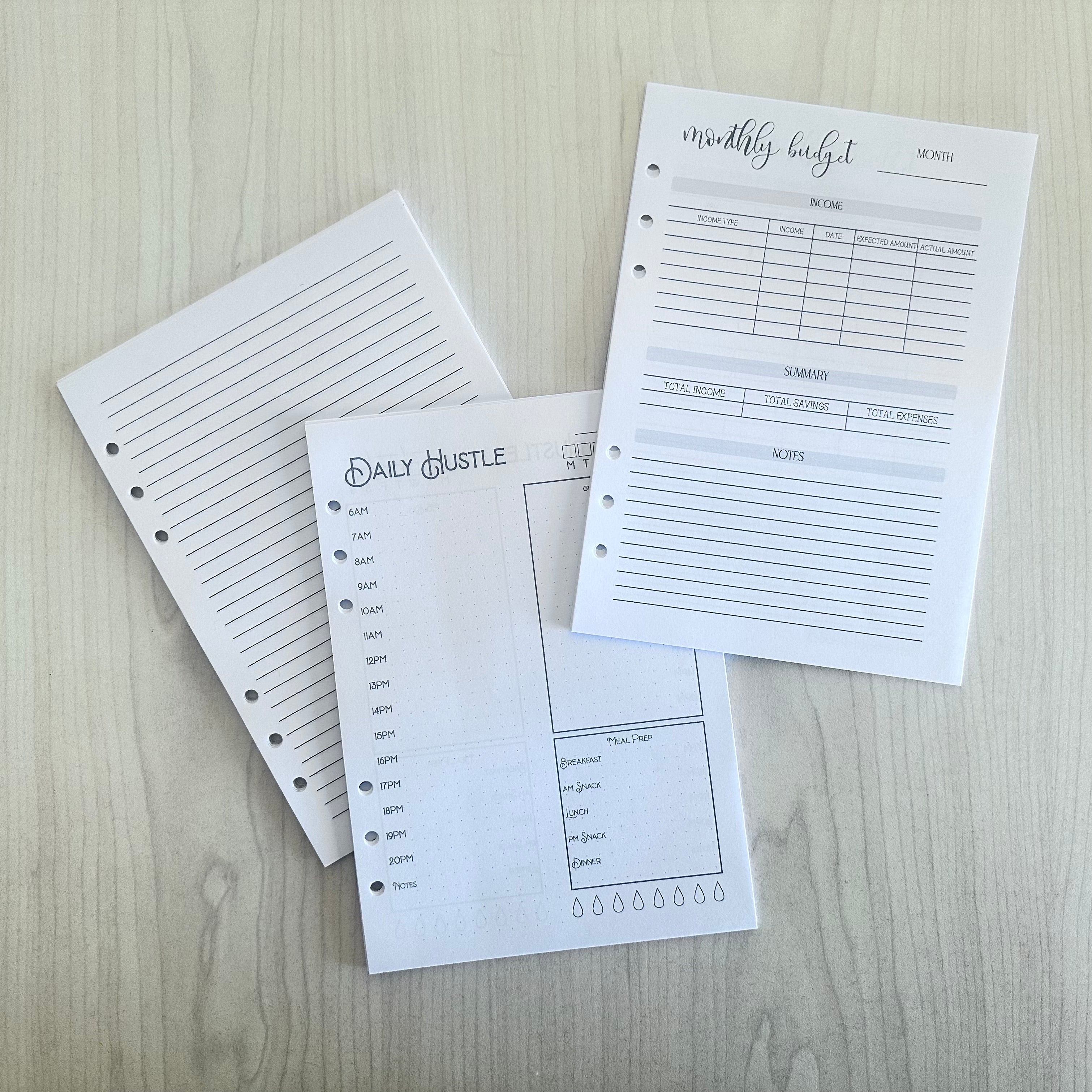 Binder paper inserts – M Botha Designs