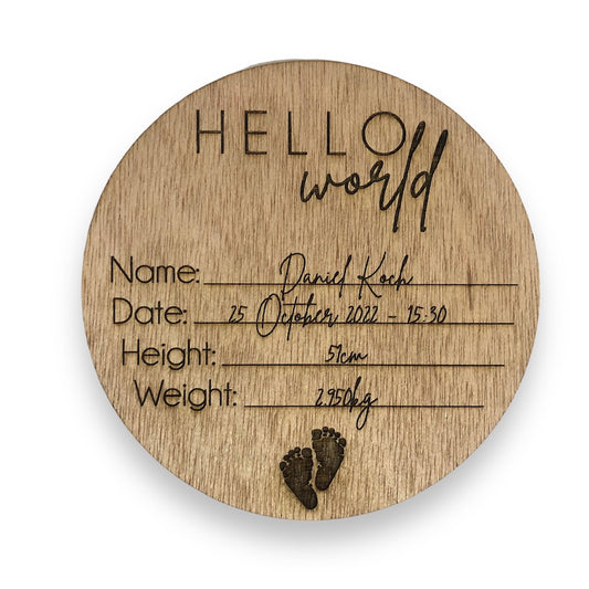 Hello world baby announcement sign